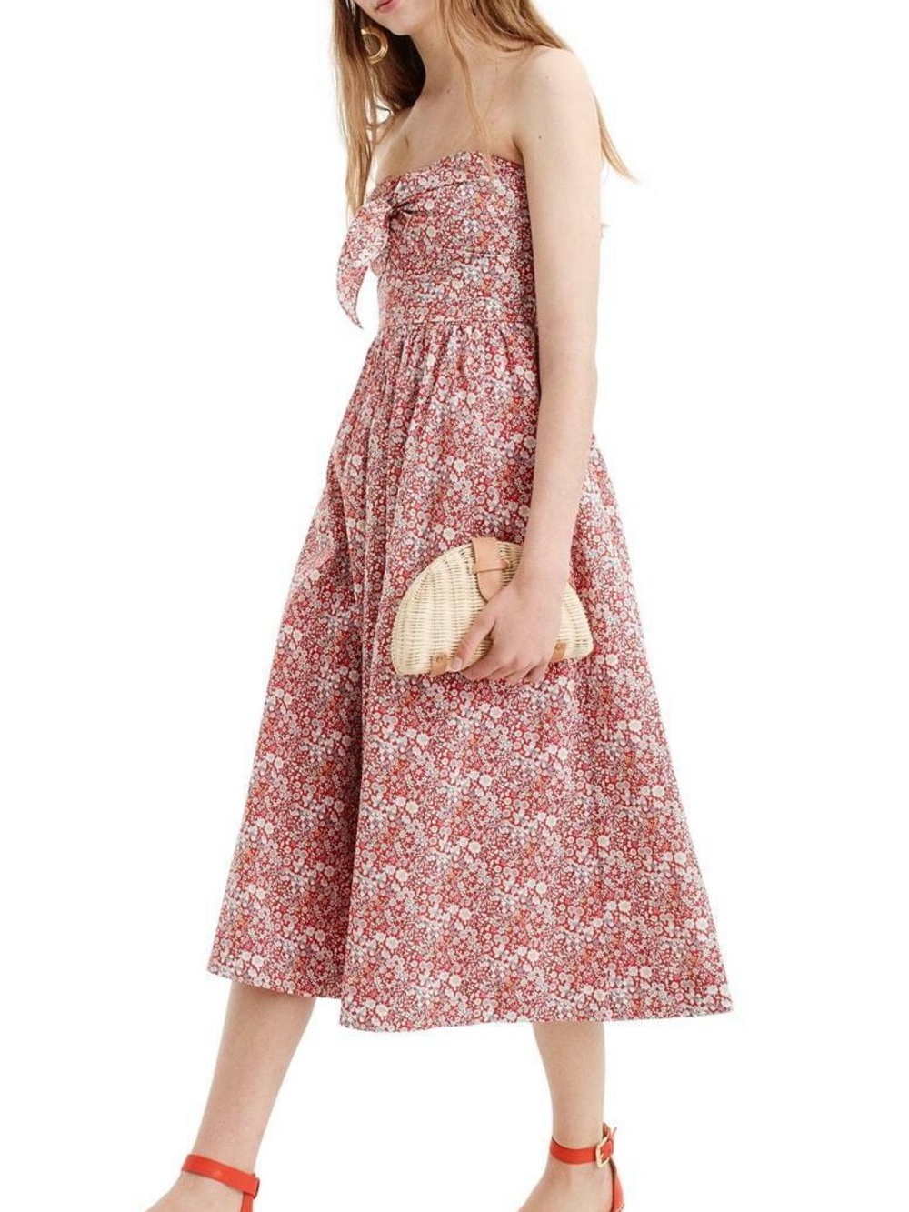 J. Crew Red Floral Strapless Liberty Cotton Dress Size 12 Large